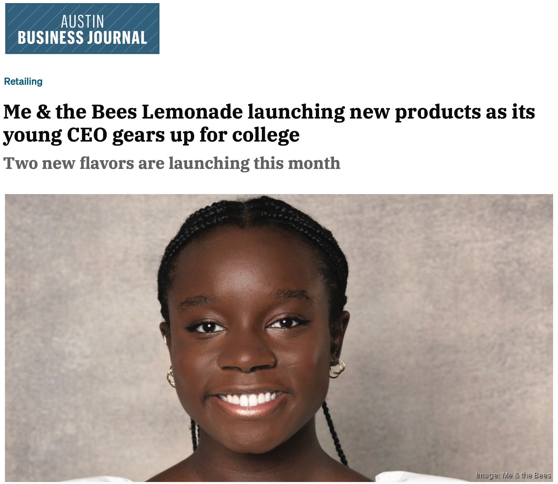 Austin Business Journal --Feature Article on Me & the Bees New Products
